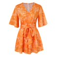 thumbnail image 3 of WILLBEST Robes et Combinaisons à Manches en V à Fleurs pour Femmes avec Ceinture Plissée, 3 of 4