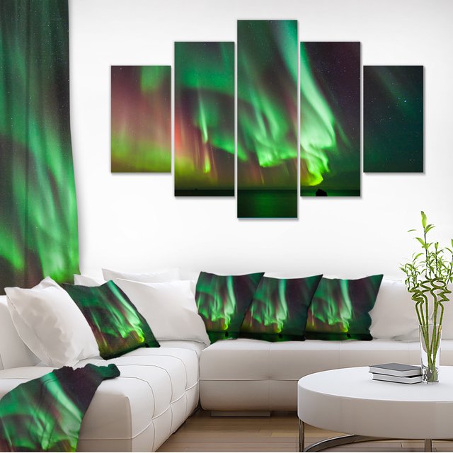 Green Northern Lights Aurora - Large Abstract Canvas Wall Art