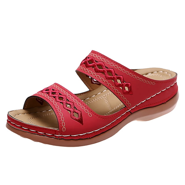 Kcodviy Women Summer Solid Color Low Heel Sandals for Women Slip on Casual Open Heeled Sandals for Women Toe Wedges Soft Bottom Sandals Women Rubber Breathable Slippers Shoes Sandals