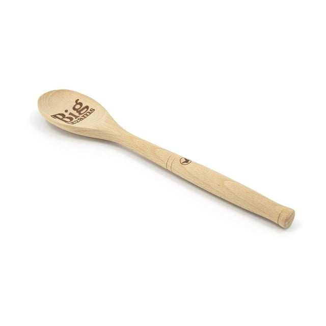 Dolly Parton Beechwood Spoon, a wooden cooking spoon with a long handle and rounded bowl made from durable light beechwood, showing natural wood grain and an engraved logo on the handle, suitable for stirring soups, sauces, and mixing batter in the kitchen.
