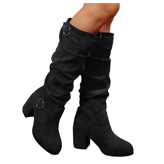 Long Fall Boo Rokment Women's Slouch Knee High Dress Tall Boots Trendy Buckles Solid ...