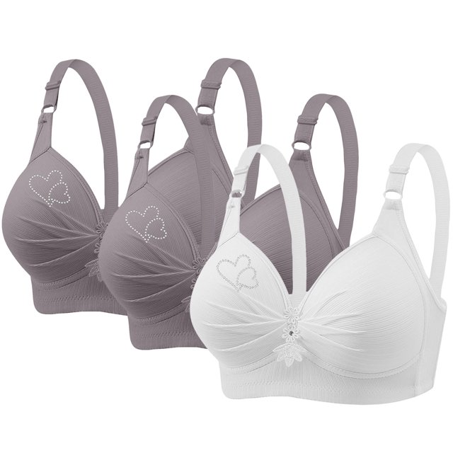 fheaev Soutien-Gorge 3 Pcs Grande Taille pour Femmes Soutiens-Gorge Sans Fil Sans Armature Imprimé Rassemblé Grande Taille Sans Armature Bretelles Réglables Couverture Complète Rehausseur Soutiens-Gorge Quotidiens sous-Vêtements