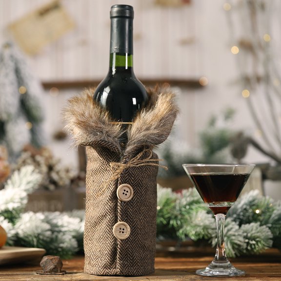 Boovnll Christmas Decorations, Christmas Dining Table Household Products Wine Bottle Decoration Striped Plaid Skirt Wine Bottle Set Red Wine Set, Christmas Tree Decorations, Christmas Decor