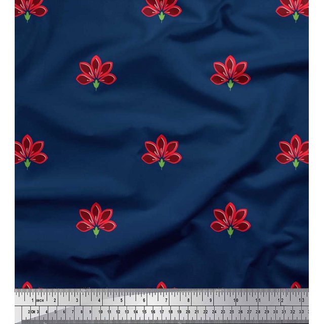 Soimoi polyester Crepe Fabric Artistic Floral Print Fabric by the Yard 52 Inch Wide