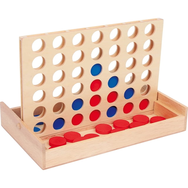 Board Game "Four In A Row On A Journey", "Four Wins" As A Travel Version In A Wooden Box