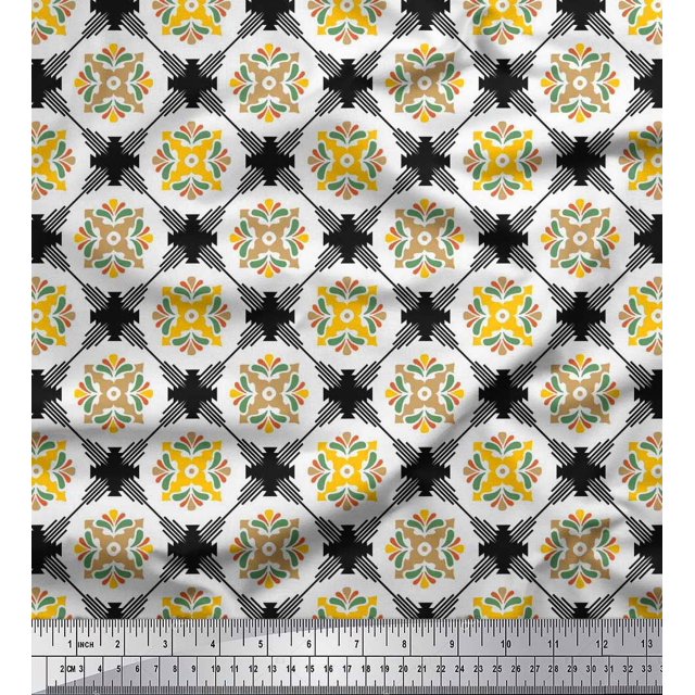 Soimoi Rayon Fabric Geometric & Flower Artistic Print Sewing Fabric Yard 56 Inch Wide
