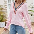 thumbnail image 4 of CEHVOM T-shirt Ample Uni à Col en V à Manches Longues pour Femme Liquidation, 4 of 5