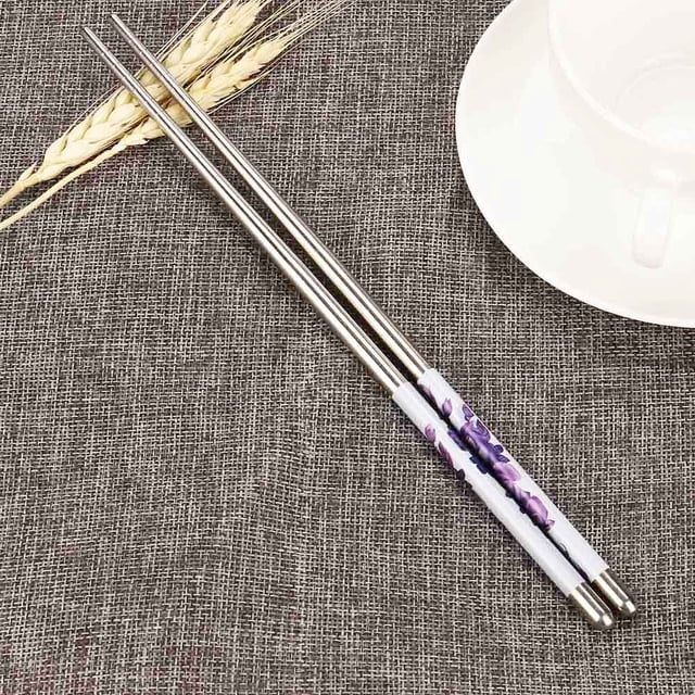 1Pc Metal Chopsticks Reusable Chopsticks, Stainless Steel Chopsticks with Different Pattern, Dishwasher Safe Non-Slip Chop Sticks Kitchen Tool Tableware for Home Cooking Eating