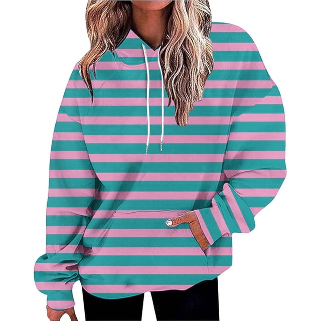 IMENGL Striped oversized plus size hoodie, Blue M, Size M-5XL