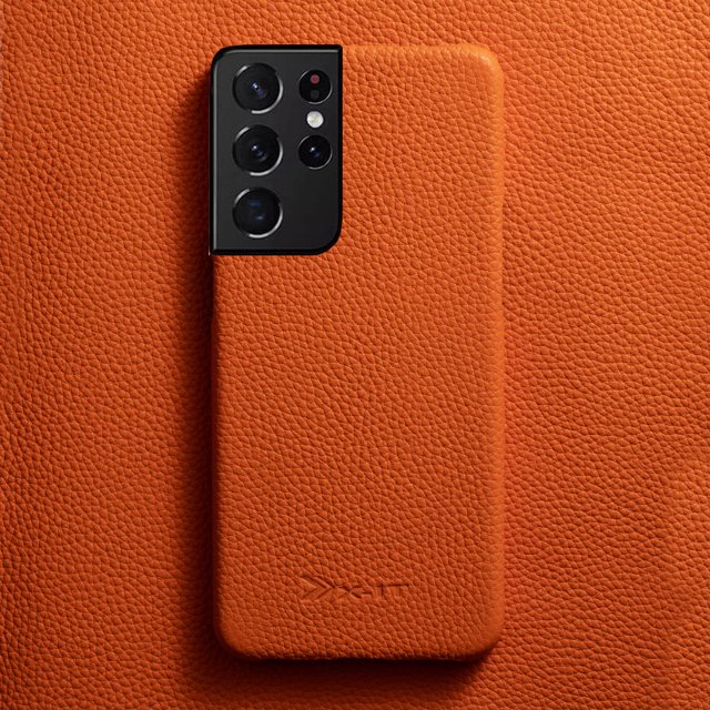 Genuine Leather Case for Samsung Fashion Leather Shell, Vitality Orange S22 Plus / S21+