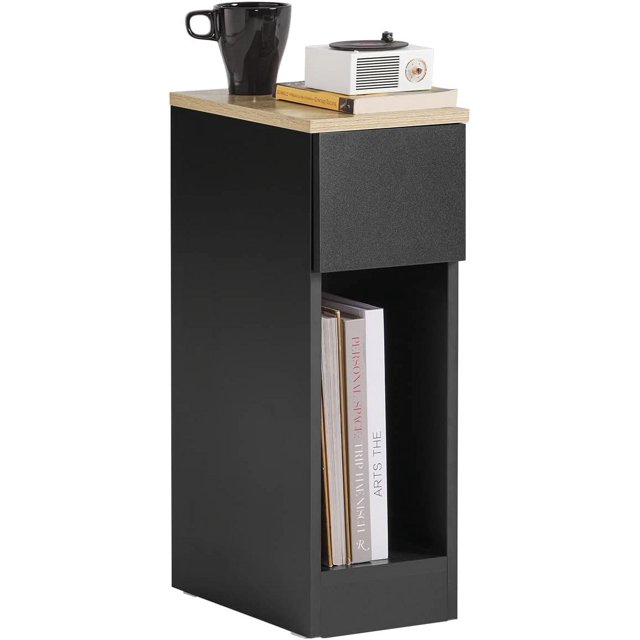 Modern Black Nightstand with Drawer - Compact Side Table for Bedroom, Living Room, Sofa - Small Bedside Table with Open Compartment for Storage and Organization,Small Space FBT111-SCH