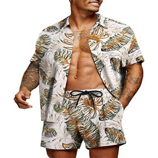 Stylish Matching Set Men‘s Printed Shirt and Shorts for Hawaii