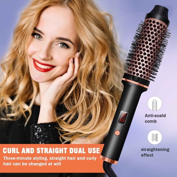 1.5 Inch Ceramic Tourmaline Ionic Curling Iron Brush - 10 Heat Settings, 1000W Volumizing Heated Round Brush for Dry, Curly & Straight Hair, Model SMS-16