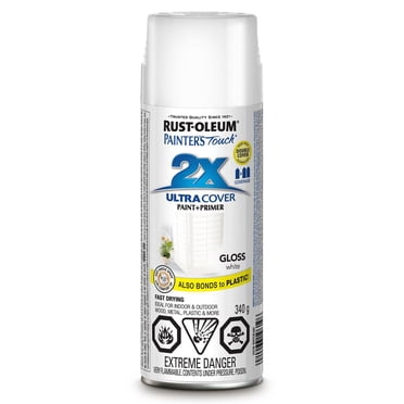 Rust-Oleum Painter's Touch 2X Interior/Exterior Ultra Cover Multi-Purpose Paint and Primer in Gloss White, 340g Spray Paint