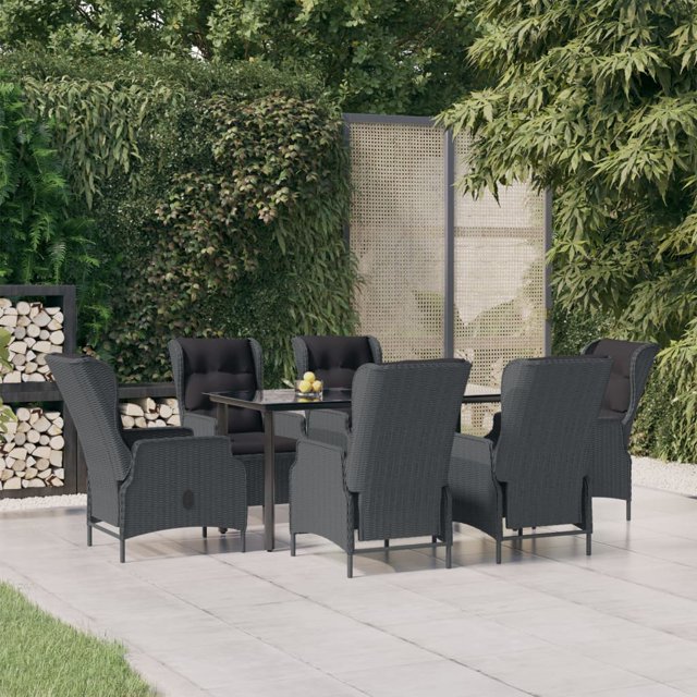 vidaXL 7 Piece Garden Dining Set Dark Grey Poly Rattan