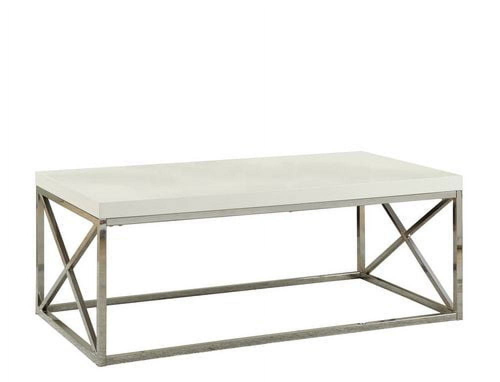 Monarch Specialties Table A Café, Accent, Cocktail, Rectangulaire, Salon, 44"l, Métal, Stratifié, Blanc Lustré, Chrome, Contemporain, Moderne