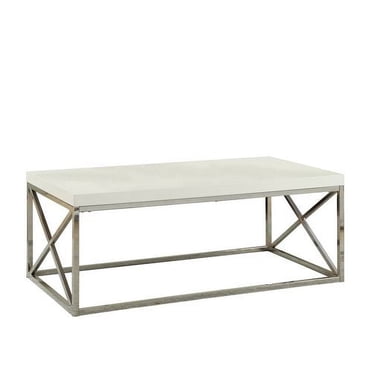 Monarch Specialties Coffee Table, Accent, Cocktail, Rectangular, Living Room, 44"l, Metal, Laminate, Glossy White, Chrome, Contemporary, Modern