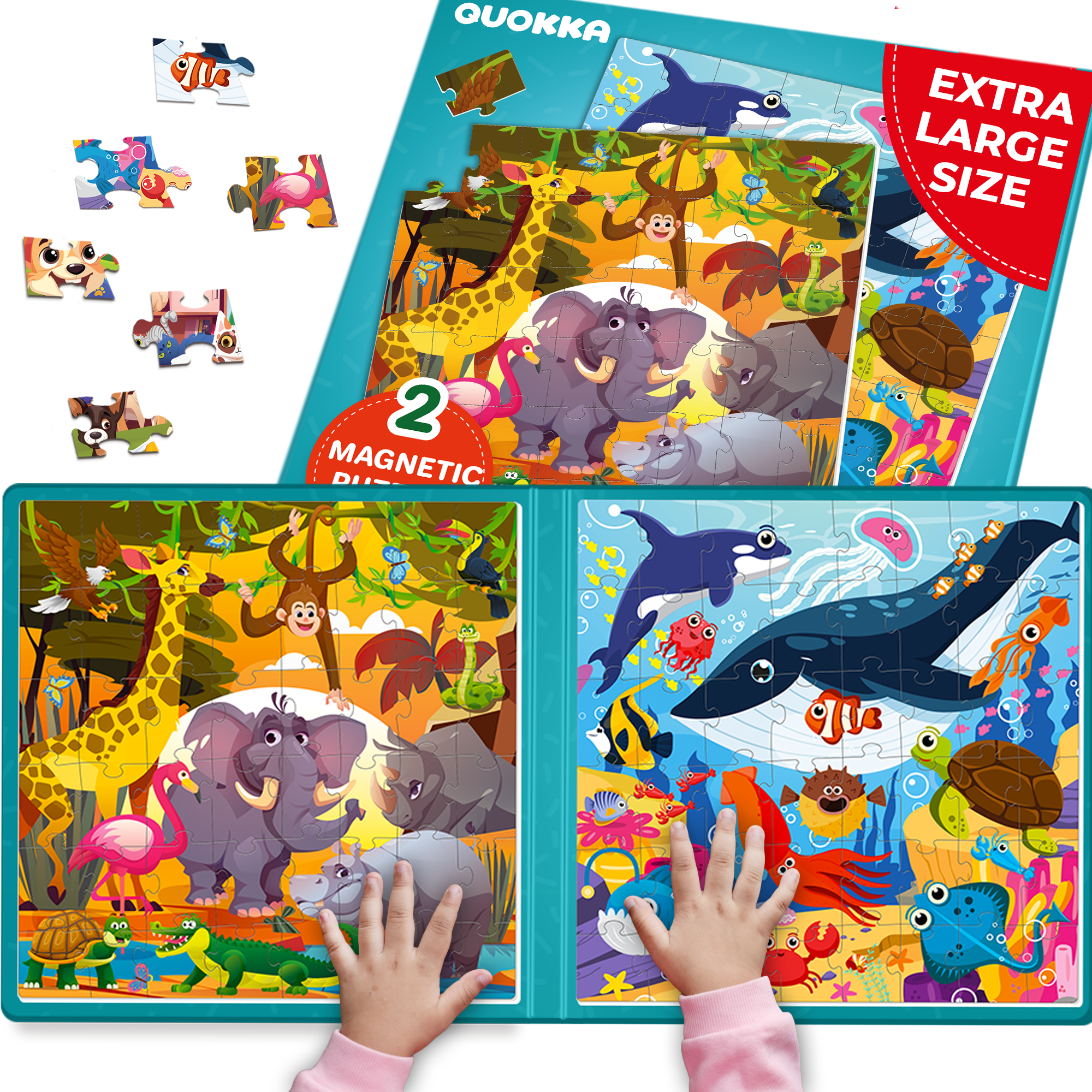 Quokka Magnetic Jigsaw Puzzles for Kids - 48 Pcs Travel Puzzle Game with Ocean & African Animals