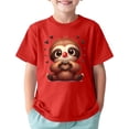 thumbnail image 1 of GDREDA Vêtements Fille Enfant Imprimé Sport Décontracté Confortable Col Rond Manches Courtes T-Shirt pour Enfants Hauts Mignons Rouge, 4-5 Ans, 1 of 4