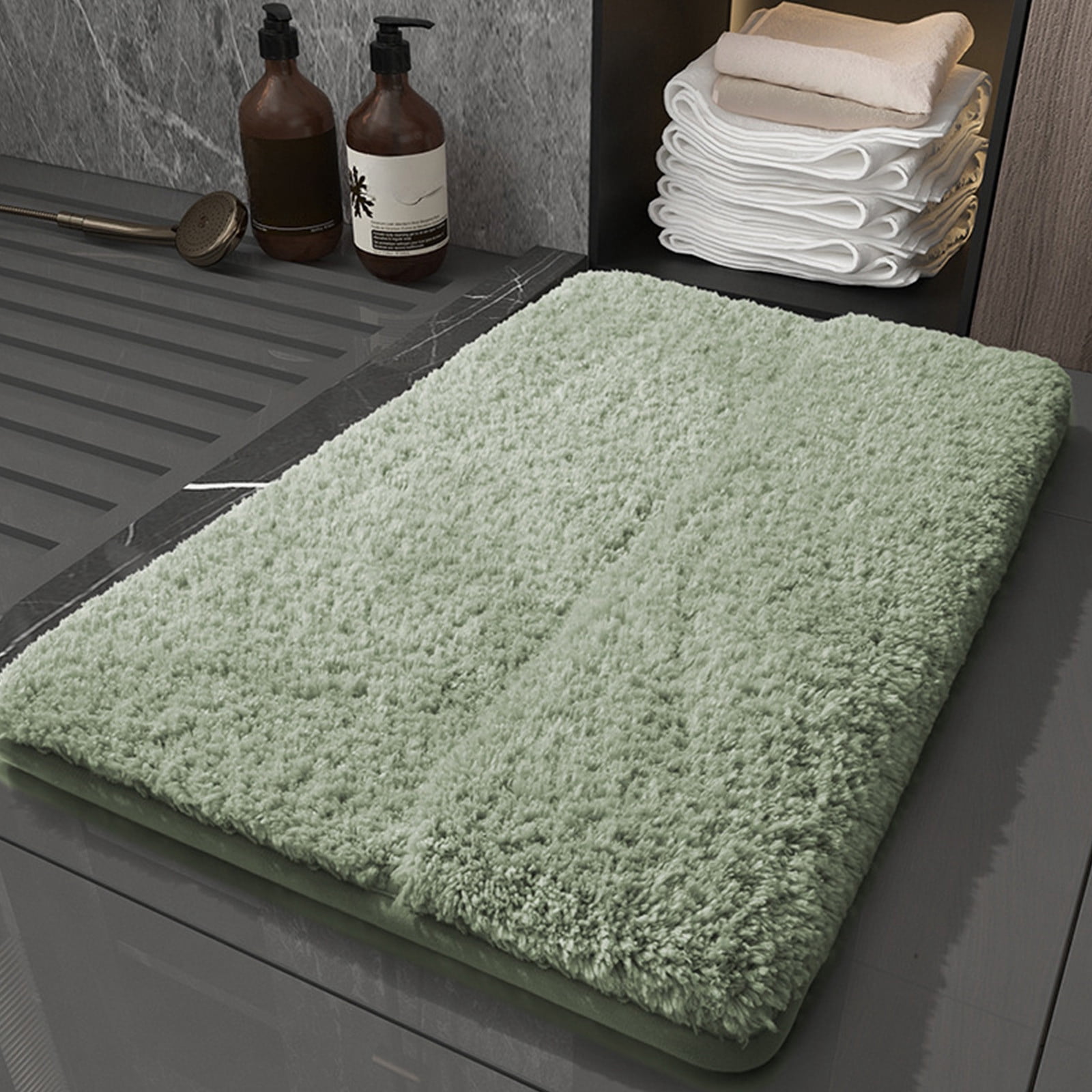 Bathroom Rug with Non-Slip Backing - Soft & Thick Foam Bath Mat for Shower & Tub Water Absorbent & Washable Polyester Floor Mat Full, Green, JKODE
