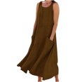 thumbnail image 2 of EQWLJWE Économies d'Été! Robes d'Été pour Femmes 2024 Décontractées Tendance, Robes pour Femmes Grande Taille en Liquidation Évasées, Robe Longue Sans Manches en Coton et Lin à Col Rond de Couleur Unie avec Poche, 2 of 5