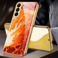 thumbnail image 2 of Full Cover Phone Case Tempered Glass Hard Printed Smartphone Bumper Case Cell Phone Covers Electroplated for S22/22Plus/Ultra Camera Protection Protective  Galaxy S22 ULTRA Golden Thread, 2 of 8