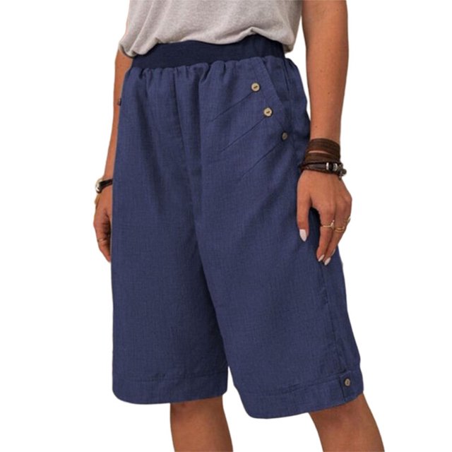 Innerwin Beach Shorts Bermuda Ladies Short Hot Pants Summer Solid Color High Waisted Mini Pant Blue 4XL