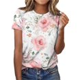thumbnail image 1 of Kcodviy Casual Flower Print Short Womens Blouses Sleeve Crewneck T Shirt Tops for Women Casual Summer Women Plus Size Women Tops and Blouses Long Sleeve Ruffle Shirt, 1 of 9
