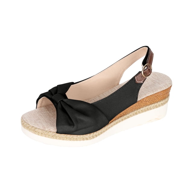 Summer Ladies Shoes Fish Mouth Medium Wedge Heel Metal Buckle Womens Sandals