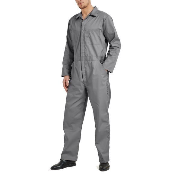 TOPTIE Men's Long Sleeve Coverall, Action Back Coverall Relaxed Fit, Work Wear Suit, Gray Coverall