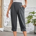 thumbnail image 2 of VEKDONE Womens Cotton Linen Capris Pants Dark Gray L, 2 of 9