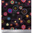 thumbnail image 1 of Soimoi Tissu de Coton Noir Imprimé Clipart Insecte & Floral par la Cour 56 Pouces de Large, 1 of 3