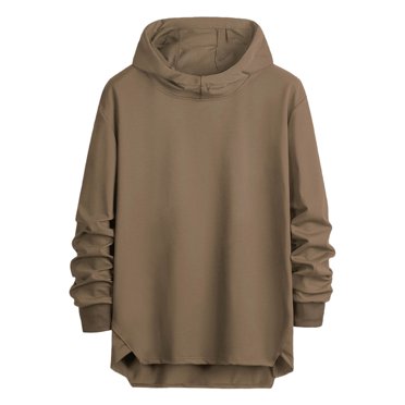 LNWUY Men's Solid Color Hooded Pullover Long Sleeved Sweater Sweatshirt Long Fall Loose Fit Drawstring Hoodie Brown L