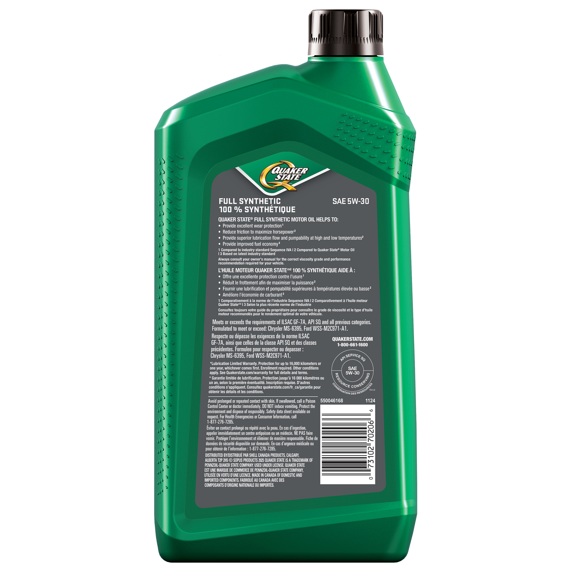 Quaker State Huile moteur entièrement synthétique 0W-20 5L