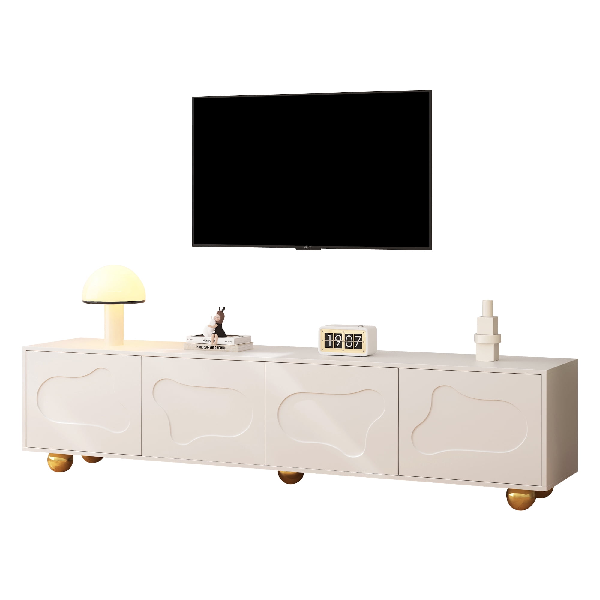 Meuble télé Noble House 64,8 pouces, console multimédia pour téléviseur de 65 pouces, blanc et bois naturel