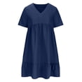thumbnail image 4 of fatyb Robes Mini à Col en V pour Femmes Manches Courtes à Étages Robes Trapèze Fluides d'Été Plissées Décontractées, 4 of 7