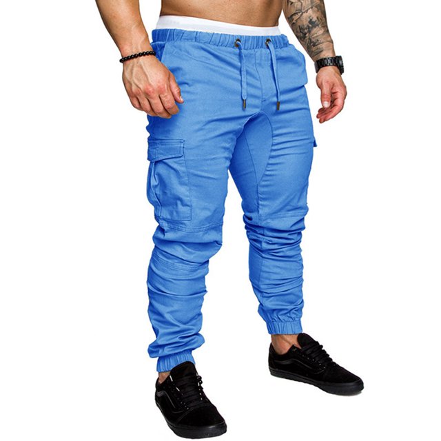 Innerwin Bas Taille Élastique Pantalon Homme Sport avec Multiples Poches Pantalon Uni Bleu Lac L