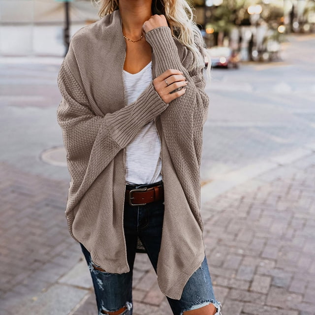 PVCS Cardigan Uni à Manches Longues pour Femmes, Manteau Blouse Haut Décontracté d'Automne