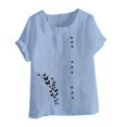 thumbnail image 4 of QATAINLAV T-Shirts à Manches Courtes pour Femmes Mode T-Shirts à Imprimé Papillon Hauts Décontractés Coupe Ample Col Rond Blouse en Lin Tenues d'Été de Plage Soldes du Jour Bleu Clair TTTTG, 4 of 5