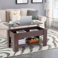 thumbnail image 1 of NiamVelo Table Basse en Bois à Plateau Relevable avec Compartiment Caché et Tablette de Rangement pour Salon, Espresso, 1 of 8