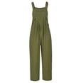 thumbnail image 3 of Birdeem Womens Linen Cotton Solid Color Sleeveless Pocket Casual Wide Leg Side Button Jumpsuit, 3 of 9