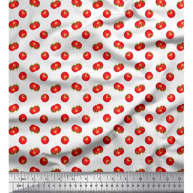 Soimoi White Rayon Fabric Tomato Vegetable Print Fabric by Yard 56 Inch Wide