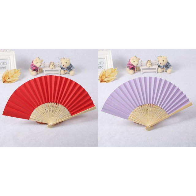 (2-Pack) Rinsvye Solid Fan Folding Wooden Fans for Wedding Party Wedding Hand Dance Wedding Decorations for Women Held Silk Pattern Color Tissue Pom Poms Decorations Tools & Home Improvement