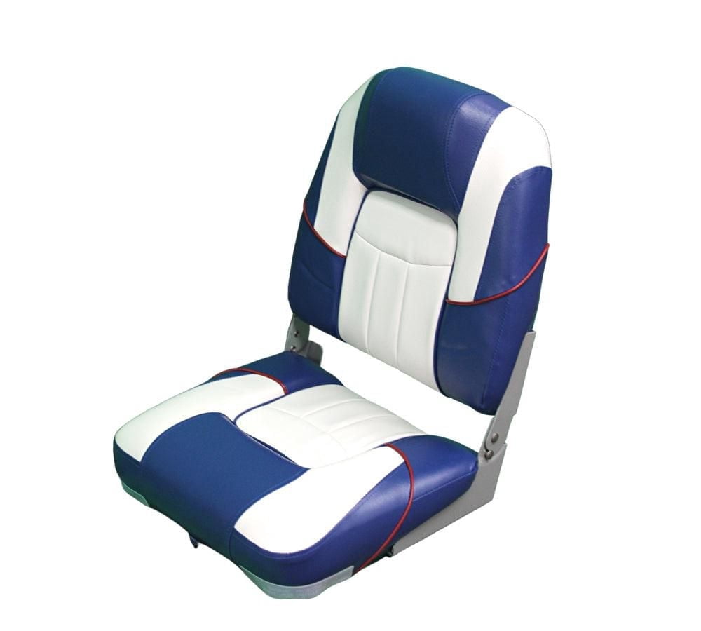 Blue Dog Marine High Back Premium Folding  Boat Seat, Fishing Boat Seat with Stainless Steel Screws,  Fold Down Boat Chair, Captain Chairs for Fishing Boat - Blue/White