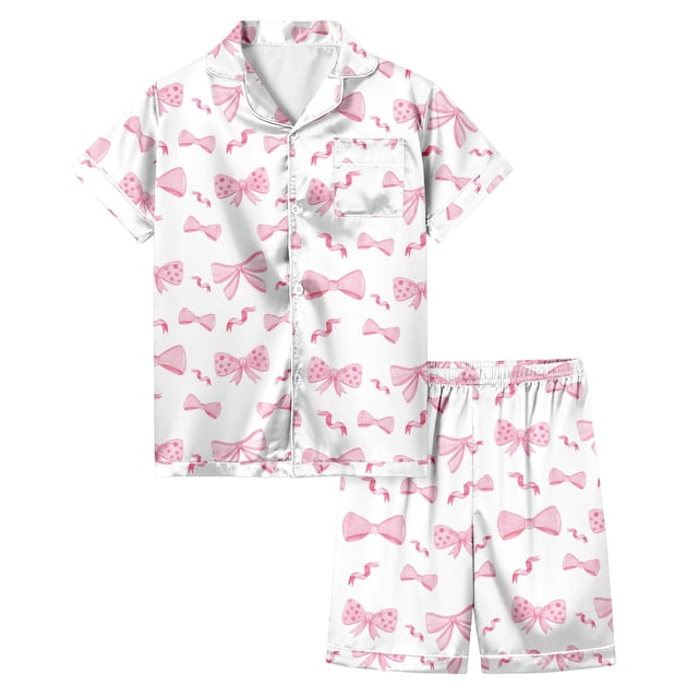 Ensembles de Pyjama pour Filles Imprimé Manches Courtes Boutonné Hauts Unis T-Shirt Ensemble Pyjamas pour Enfants Nuisette Filles Pjs Garçons Filles Mode