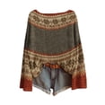thumbnail image 1 of WTXUE Chandail Fair Isle pour Femmes Tricot Boho Chandails Rétro Hiver Automne Décontracté Ample Col Rond Manches Longues Léger Imprimé Artistique Vintage Chandail à Enfiler Hauts T-Shirts Basiques Hiver Chaud Couche Haut Rouge Brique S, 1 of 3