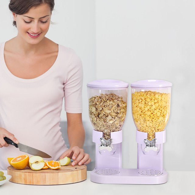 EGNMCR Small Barrel Cereal Machine Breakfast Cereal Grain Dispenser Kitchen Oatmeal Storage Tank Snack Storage Tank Double barrel cereal maker