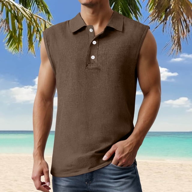 Men's Tank Tops Big and Tall Sleeveless Shirts for Gym Workout Running Beach Summer Button Up Tee Vest