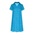 thumbnail image 4 of LOVZFMLL Robe à Pois pour Femme, Nouvelle Collection Printemps/été, Col à Manches Courtes, Longueur Genou, Bleu Ciel, 3TG, 4 of 5