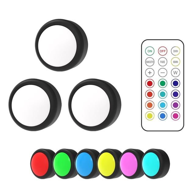 Amdohai 3PCS Puck Lights with Remote Control Under Cabinet Lights LED Color Changing Closet Light Battery Operated Under Counter Lights Stick-On Light